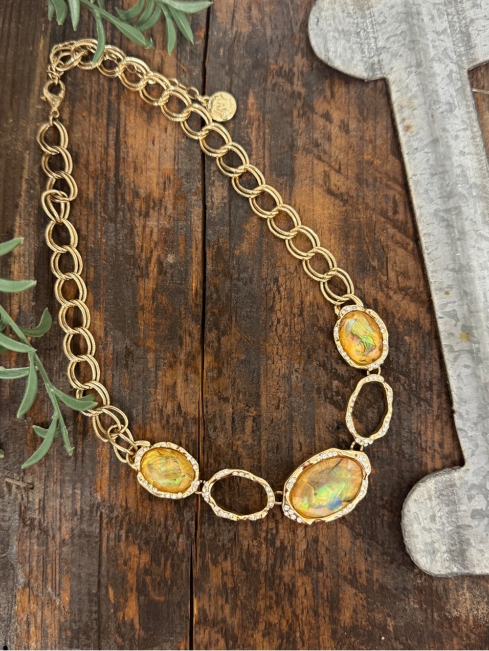 Jones New York Gold-Tone Faceted Yellow Iridescent Stones Double Chain Necklace